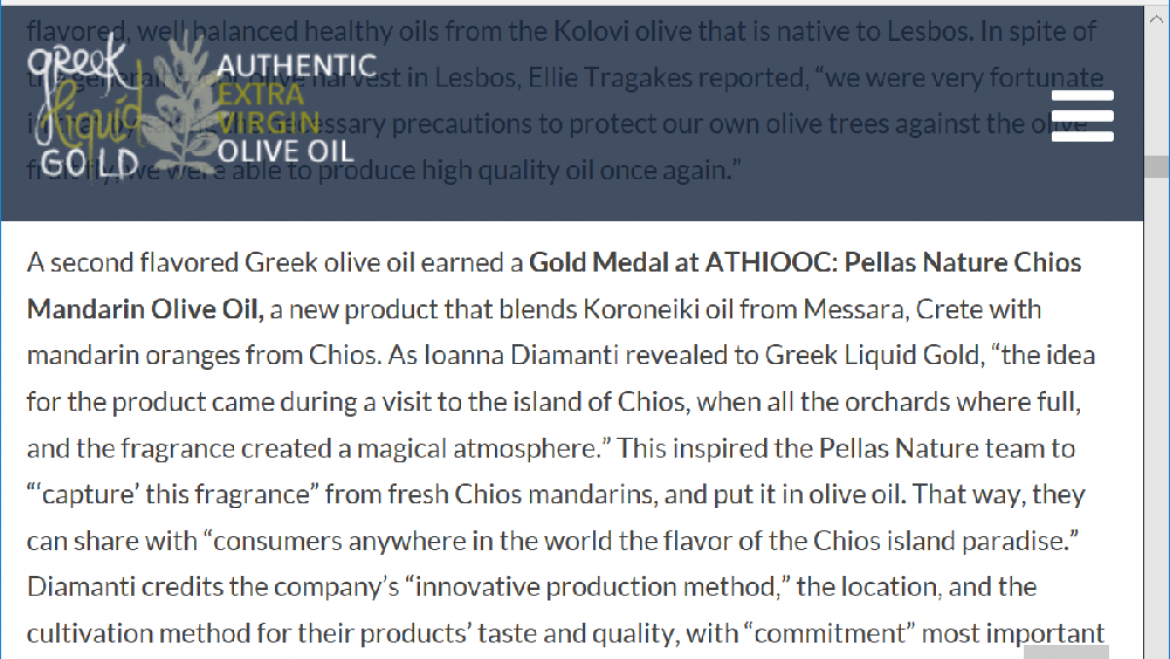 Greek Liquid Gold for Pellas Nature’s GOLD medal at Athena International Olive Oil Competition  2019