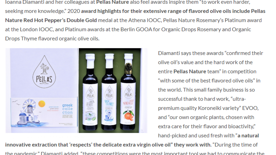 Greek Liquid Gold includes Pellas Nature among Greece’s Top Winners in the Flavored Olive Oil Category  at major international olive oil quality competitions this year!