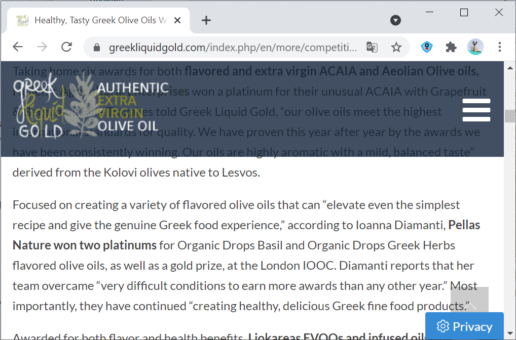Greek Liquid Gold includes Pellas Nature: “Healthy, Tasty Greek Olive Oils that Win Big in London Contest